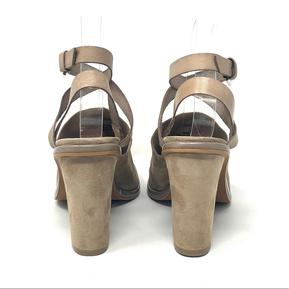 Free People See Ya There Taupe Suede Block Heel Sandals 40 US 10 Leather Heels - Picture 4 of 14